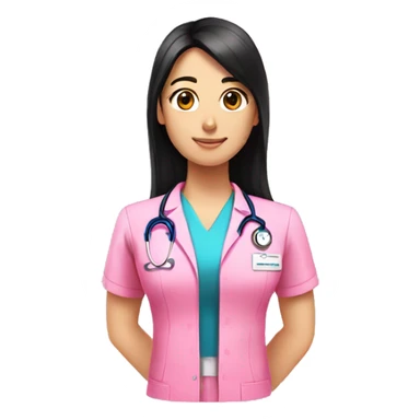 Physiotherapist long black hair pink uniform  sticker