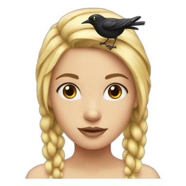 blond girl with a black bird on her head sticker