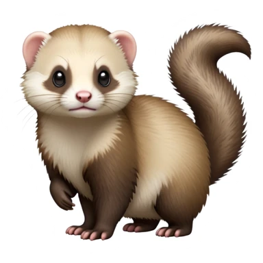cinematic-[ferret]-realistic-full- long slender body-standing-emoji,-tiny-paws-tucked-close,-head-tilted-dramatically,-fluffy-[sable]-fur,-simplified-yet-realistic-focused-features,-highly-detailed,-glowing-with-an-almost-sarcastic-glow sticker