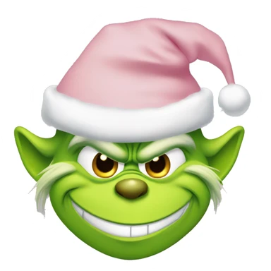 Grinch smiling with a light pink santa hat sticker