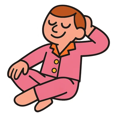 a cartoon figure in pink pajamas, cozy and relaxed sticker