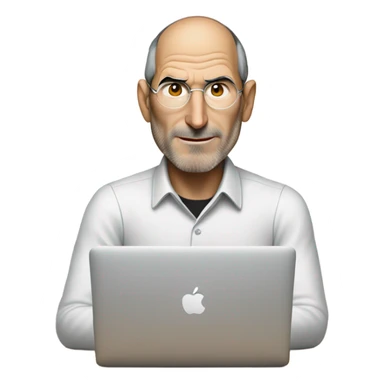 Steve Jobs using a MacBook at a desk sticker