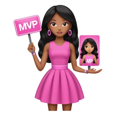 Black barbie, long black  hair, pink dress holding mvp sign  sticker