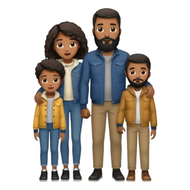 A loving black family of 4, with a father with a full beard, a son and daughter, all dressed in urban chic clothing sticker