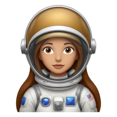 woman with long brown hair and brown eyes.  space ship captain with white military hat sticker