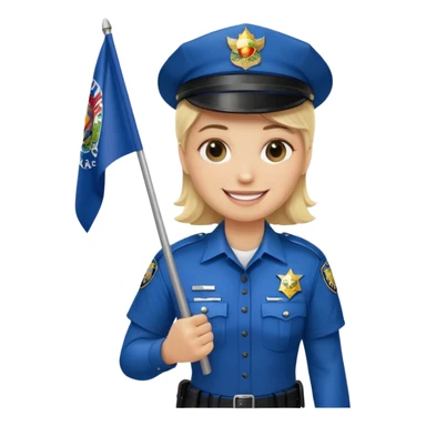 A blond cop holding a Kansas flag sticker