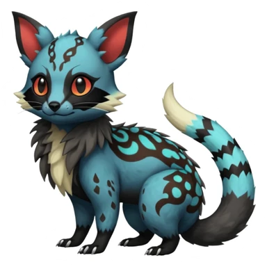 Rare warm-colored exotic cute epic aesthetic gothic colorful Salandit-Eevee-Civet-species-Fakemon-hybrid-creature, with markings, full body sticker