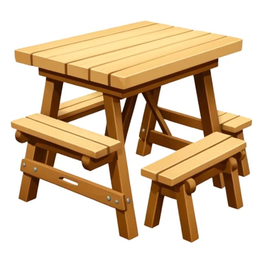 mesa alta color madera natural con bancas altas de color madera natural sticker