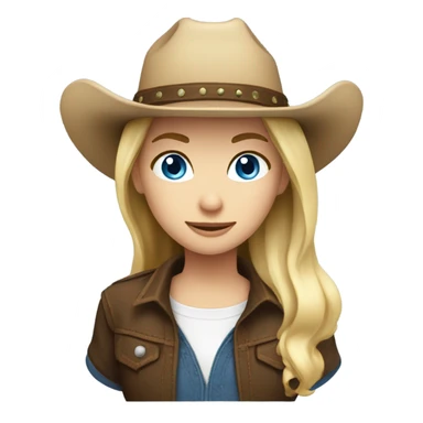 Girl with blond hair and blue eyes with dark brown cowboy hat  sticker