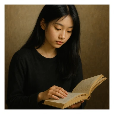 Girl with black hair reading a book sticker