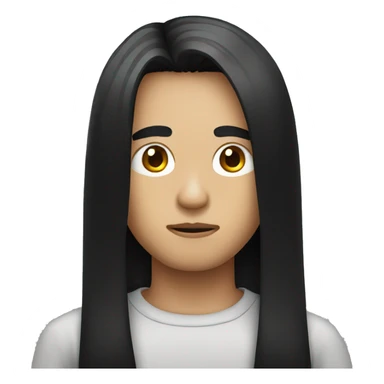 boy with long black straight hair serious face sticker