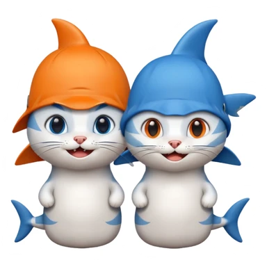 2 happy cats wearing shark hats sticker