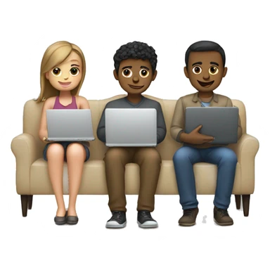 2 girl and 3 man each of them holding laptop and sit together  sticker