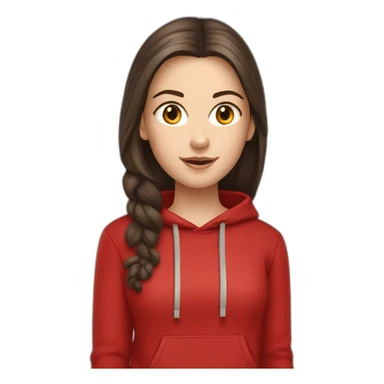white girl with dark brown hair in red sweatshirt sticker