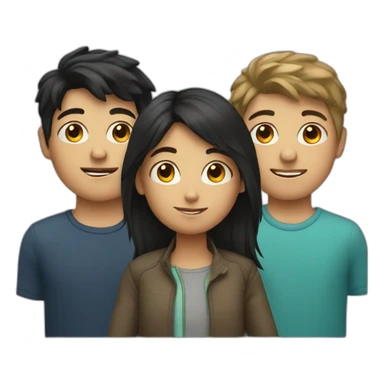 Dark haired girl with two boys sticker