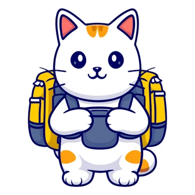 cat with a colorful backpack sticker