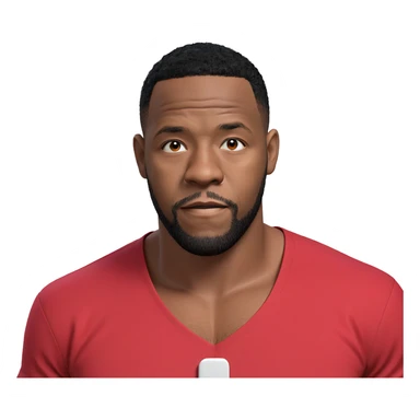 male portrait with red shirt sticker