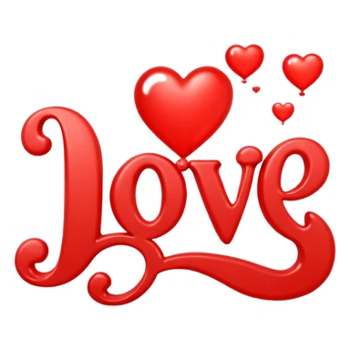Red typography bubble lettering, the word "love", isolated, rendering  sticker
