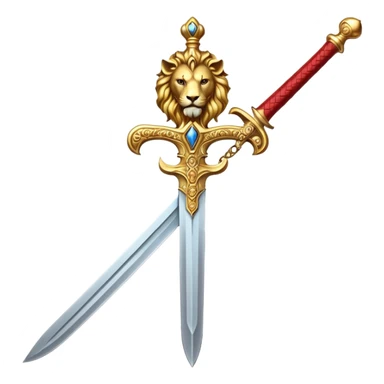 rhindon gold sword with red handle and gold lion on the end of the handle sticker