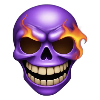 purple flaming skull face grinning sticker