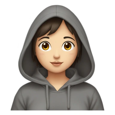 Fille Brune avec un sweat-capuche Totoro gris foncé avec les rond clair de Totoro sur ventre  sticker