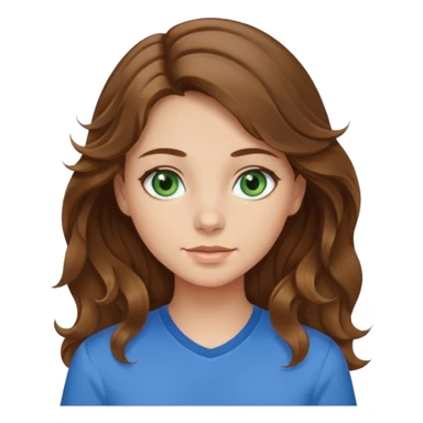 girl with brown hair, green eyes with a blue shirt no background ,young with wavy hair long brown hair with tiny blonde highlights sticker