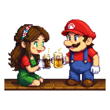 mario drinking beer with thai lady sticker