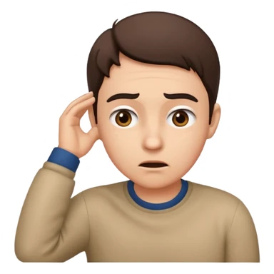 Person leaning forward with one hand behind their ear, eyebrows raised, confused face, as if saying "What? sticker