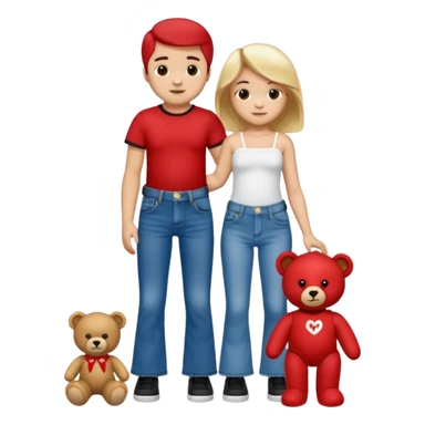 A boy and a girl teddy bear for the boy bear put on true religion shirt and jeans with black shoes and for the girl put flare jeans and a red tube top and white shoes just bears not the humans  sticker