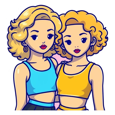 Two teenage girls together, one blonde and one with curly brown hair, both with heavy makeup, big lips, crop tops, gold jewelry and flashy choni style outfits sticker