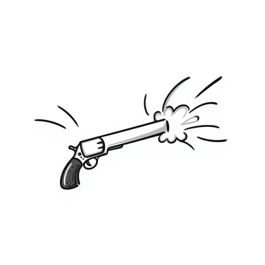 Hand-drawn gun firing with action lines and smoke sticker