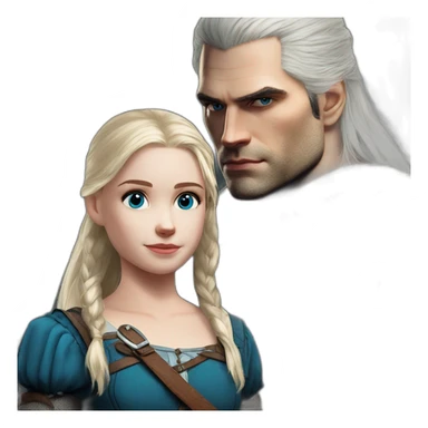 the witcher henry cavill with blonde small girl with blue eyes sticker