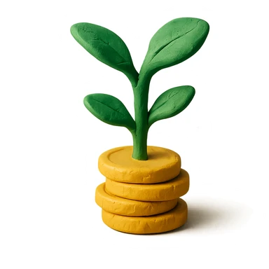 claymation style investment icon, a plant growing from coins sticker