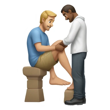 Guy inspecting friend’s large feet  sticker