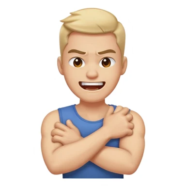 Arms crossed holding neck angry face laughing sticker