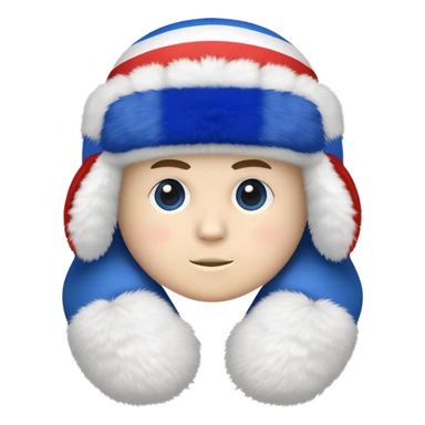 white ushanka winter hat with Russian tricolor flag (white, blue, red) prominently displayed on the front sticker