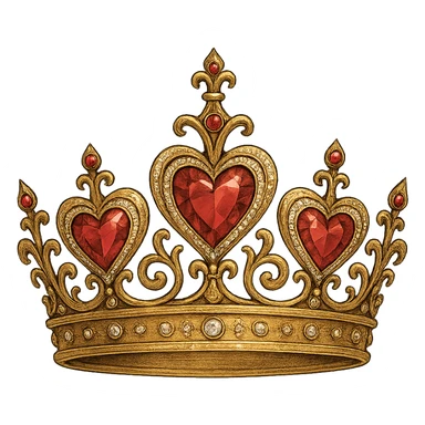 crown with heart-shaped jewels, detailed, elegant, gpt-image style sticker