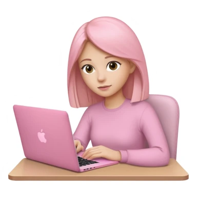 Chica lacia en una MacBook rosa investigando y haciendo tareas sticker