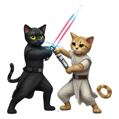 2 cats fighting with lightsaber sticker