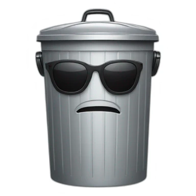 trash can with sunglasses, brain instead of lid sticker