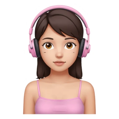 aesthetic brunette girl in light pink tube top shirt with headphones on sticker
