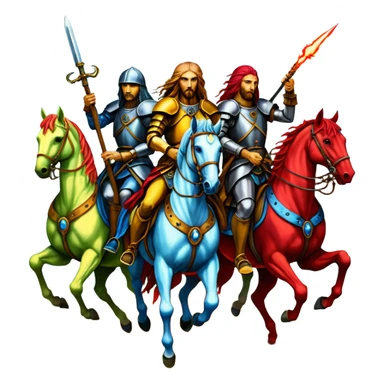 solarpunk ultra HD style, oil - The Four Horsemen of the Apocalypse, based on a graphic by Albrecht Dürer sticker