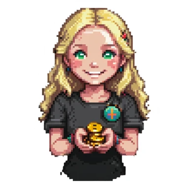 smiling blonde girl with coins sticker
