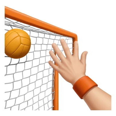 A close-up of a hand gripping a handball, with the goalposts visible in the background. The focus is on the texture of the ball and the strength of the grip, with the goal net slightly blurred to emphasize the anticipation of the throw. sticker