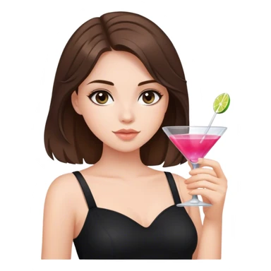 brunette hair down girl black top holding a cosmo sticker