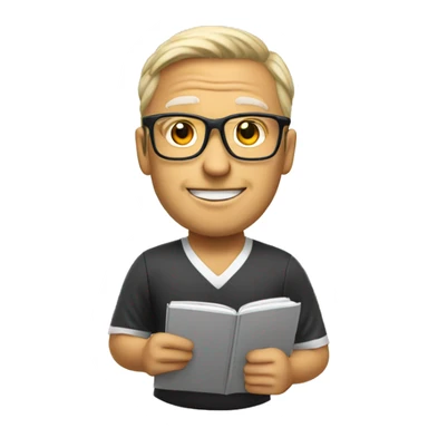 white soccer coach with eyeglasses holding a notebook sticker