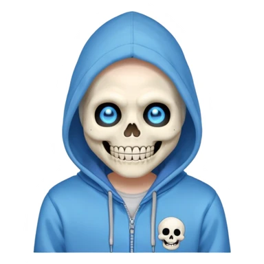 Sans from Undertale with glowing blue eye, skeleton with permanent grin, wearing blue hoodie sticker
