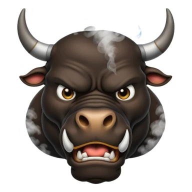 Emoji of an angry black powerful bull with steam coming out of its nose sticker