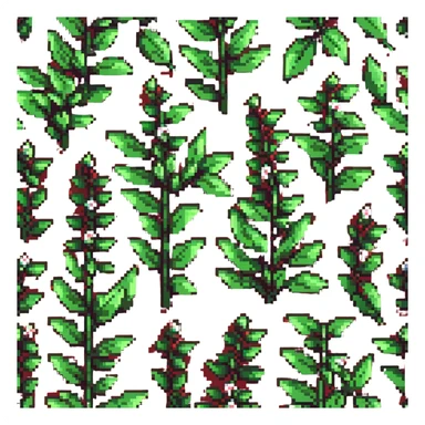 Green tea buds and leaves, pixel art style sticker