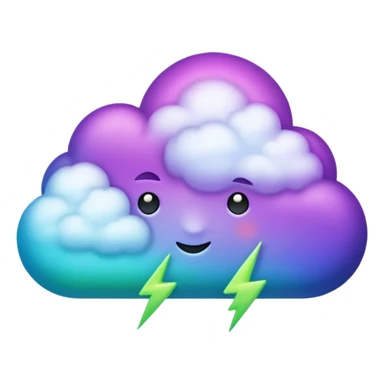 purple and green and blue gradient fluffy cloud with lightning sticker